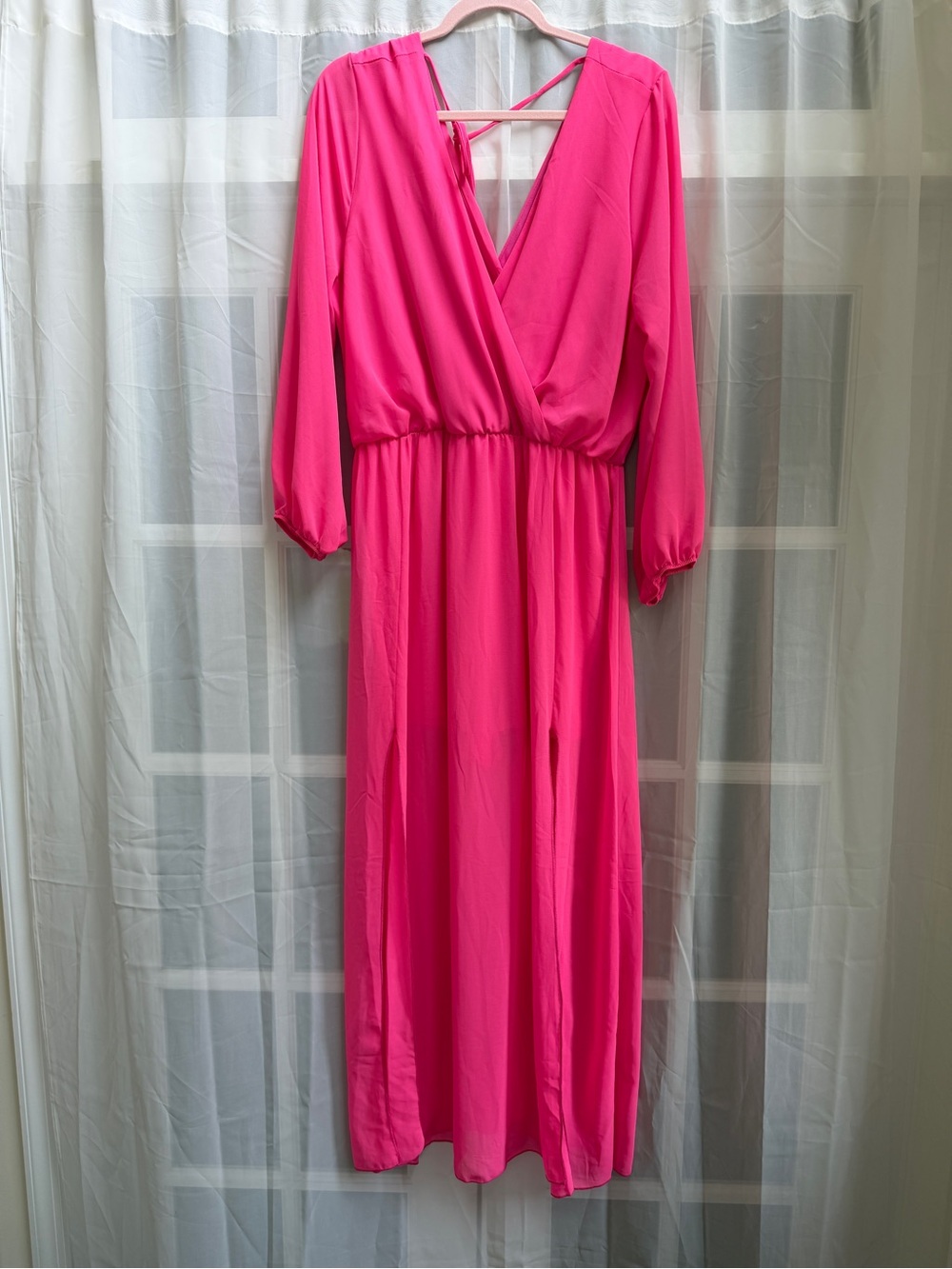 Women’s Hot Pink V-Neck Maxi Dress with Elastic Waist